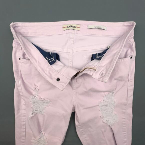 Guess Pale Pink Skinny Jeans | Sz 3/4 | Mid Rise Distressed | 30x10x29 - Picture 4 of 9